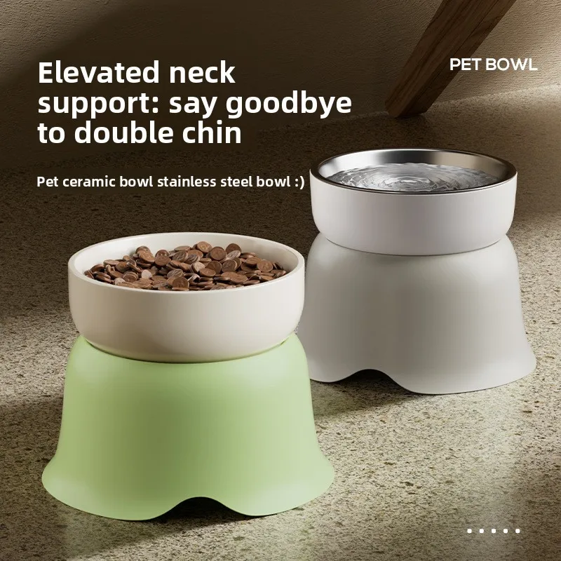 Cuencos para perros y gatos, cuenco de cerámica antinegro para comida de gato, cuenco de agua, protección de acero inoxidable, columna Cervical, comida para perros, cuencos de arroz