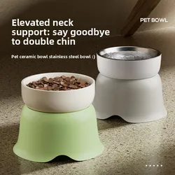 Cuencos para perros y gatos, cuenco de cerámica antinegro para comida de gato, cuenco de agua, protección de acero inoxidable, columna Cervical, comida para perros, cuencos de arroz