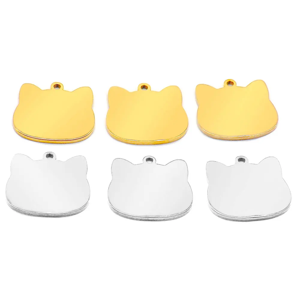 Etiquetas 20 piezas para mascotas, colgante de acero inoxidable con cara de gato en blanco, nombre grabado personalizado, dirección, accesorios de decoración