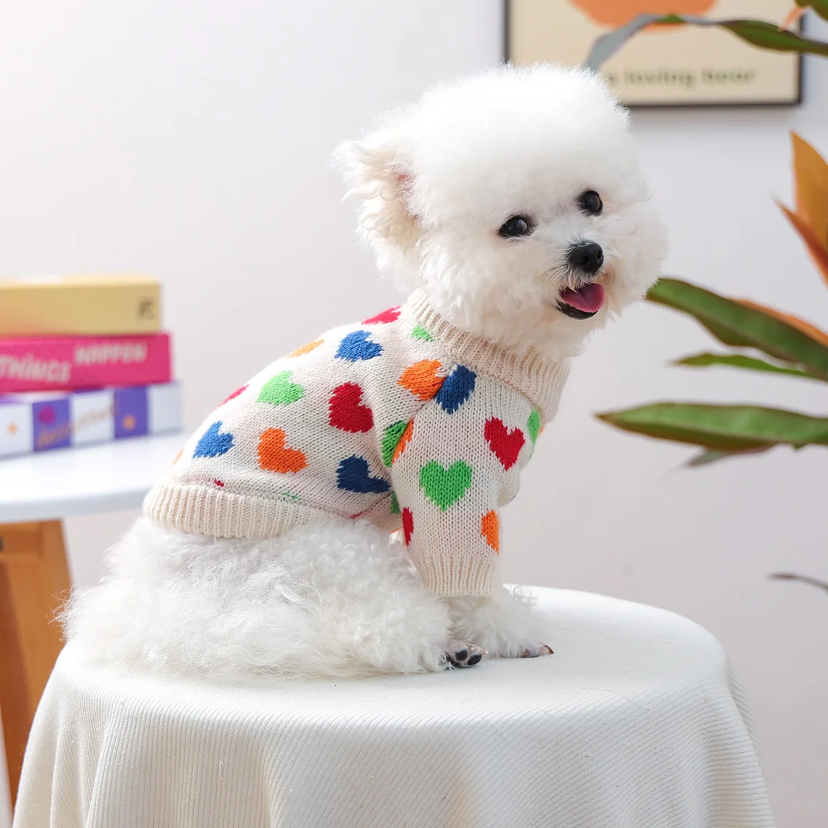 Suéter de punto de amor para otoño/invierno para mascotas, suéter de amor colorido cálido y cómodo para perros pequeños/gatos, ropa para cachorros - imagen 2