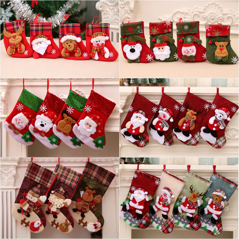 Calcetines navideños de Año Nuevo, bolsas de regalo de muñeco de nieve y oso de alce para regalos de fiesta en casa, adornos colgantes de árbol de Navidad para chimenea, decoración del hogar - imagen 3