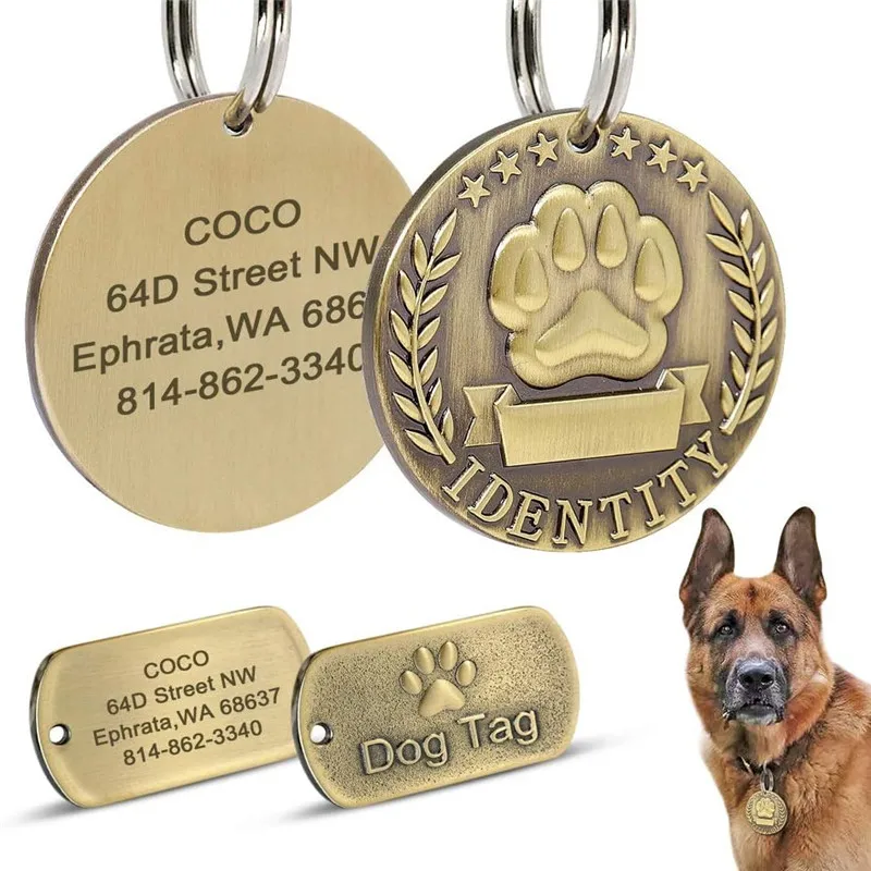 Personalized Engraved Pets ID Tag for Dog Cat Bronze Nameplate Tags Customizable Anti-lost Address Number Dogs Collar ID Pendant