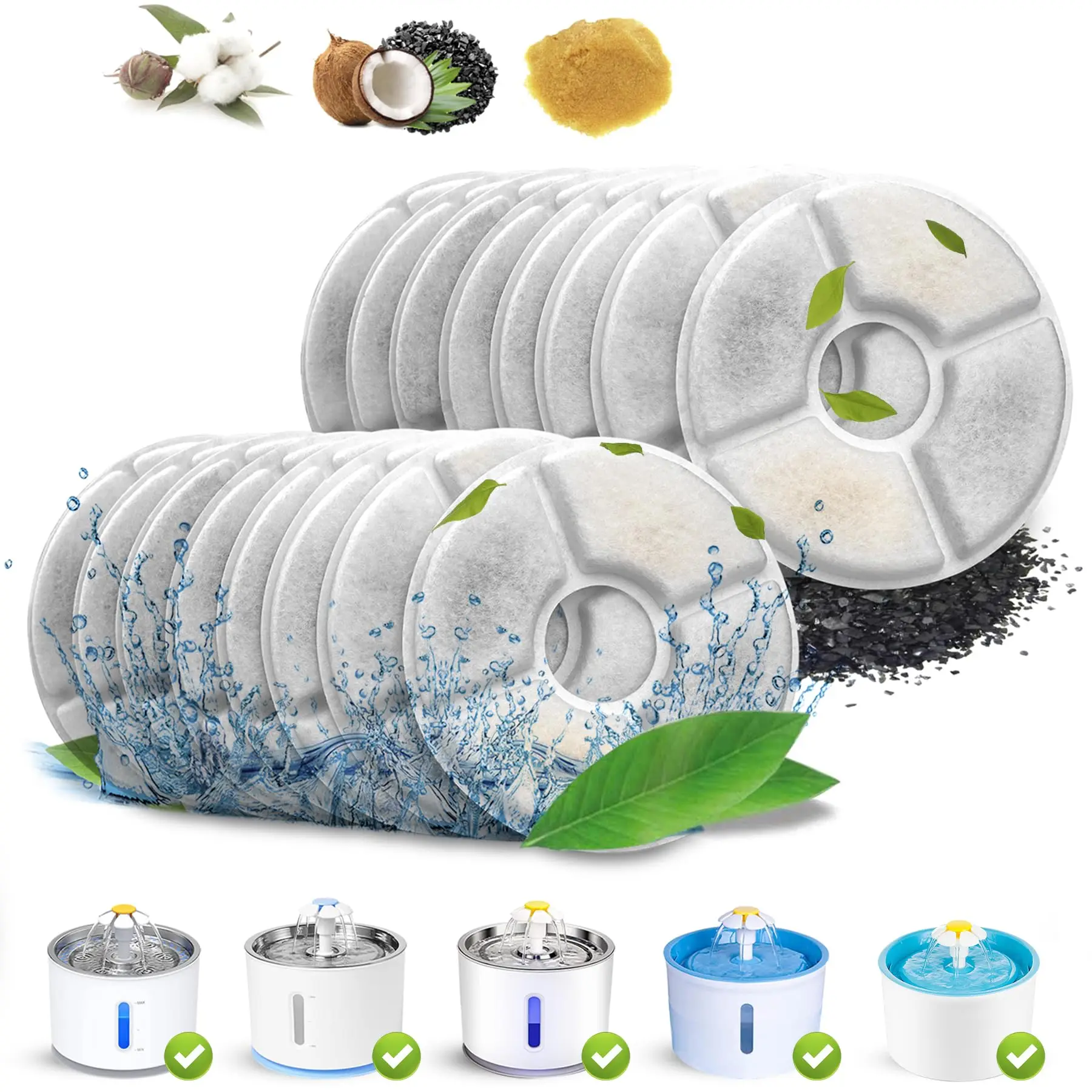 Reemplazo de filtro de fuente de agua para gatos, juego de filtros de carbón redondos de 4/8/12 Uds para sistema de filtración múltiple de fuente automática para mascotas