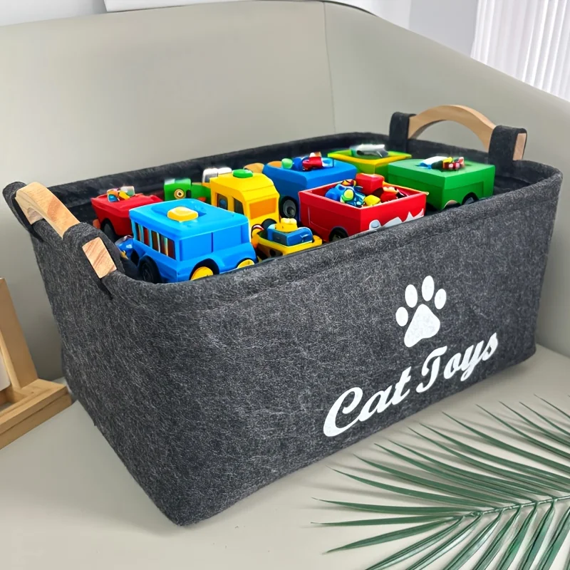 Elegante cesta de almacenamiento de juguetes de fieltro para mascotas, organizador duradero para juguetes para gatos y perros, ropa sucia y suministros de limpieza, estampado de letras - imagen 5
