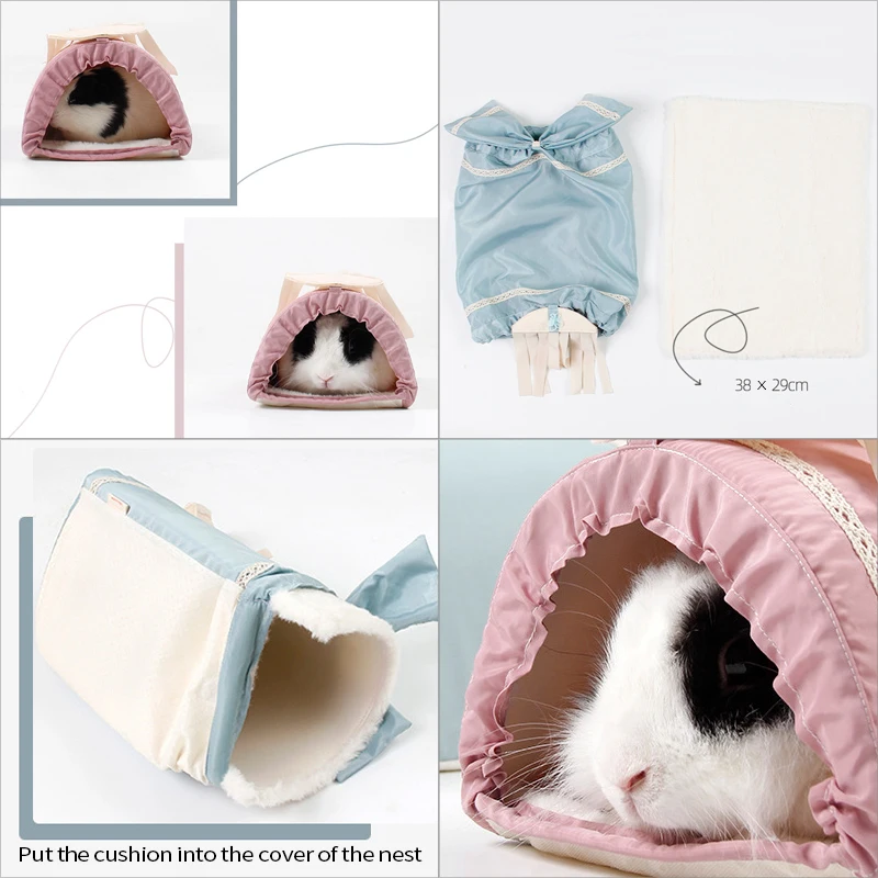 Túnel de conejillo de indias, túneles y tubos de conejo para mascotas, juguete de tubo de escondite para animales pequeños con almohadillas de felpa cálidas y almohadillas frescas para las cuatro estaciones - imagen 5