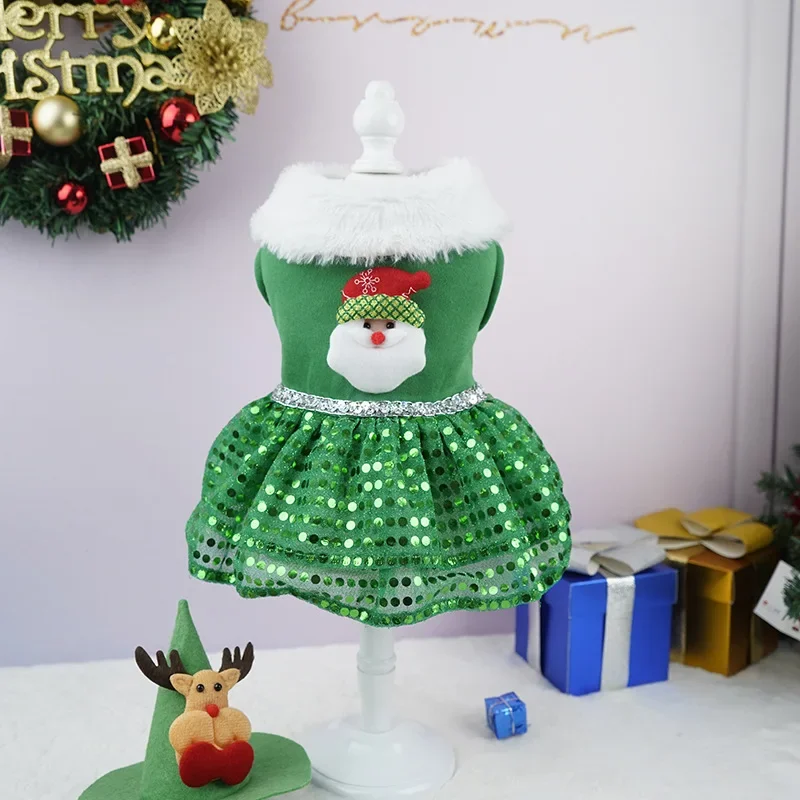 Collar peludo para perros pequeños y medianos, traje festivo, vestido navideño para perros, diseño de Papá Noel y reno, ropa festiva con - imagen 5