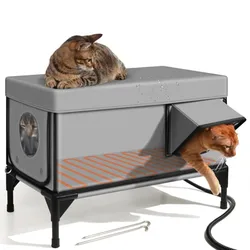Casa para gatos al aire libre con cama cálida y calefacción eléctrica
