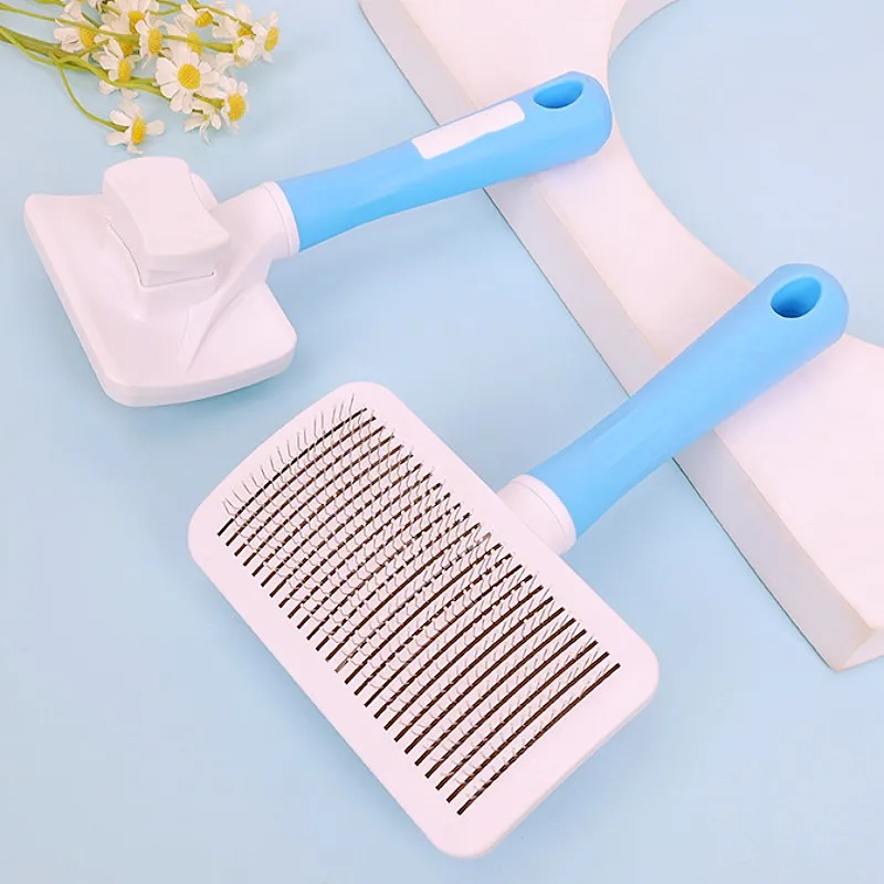 Cepillo de masaje para perros, peine para perros, removedor de pelo para mascotas con un botón, cepillo autolimpiante para gatos, peine grande para cepillos de aseo para perros, productos para mascotas - imagen 2