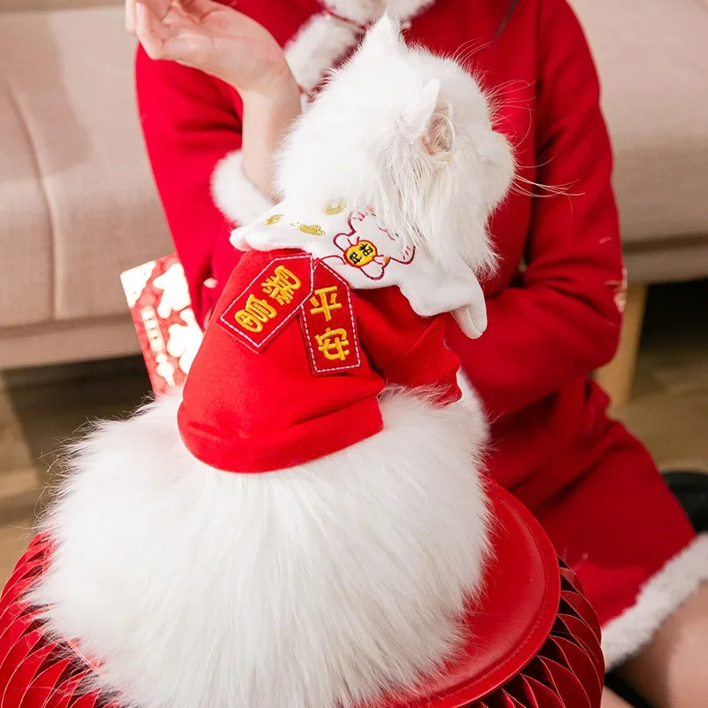 Ropa fina de terciopelo para mascotas de Año Nuevo Chino, gato, cachorro, perro, Corgi, Perro pequeño, bípode, suéter de otoño e invierno - imagen 3