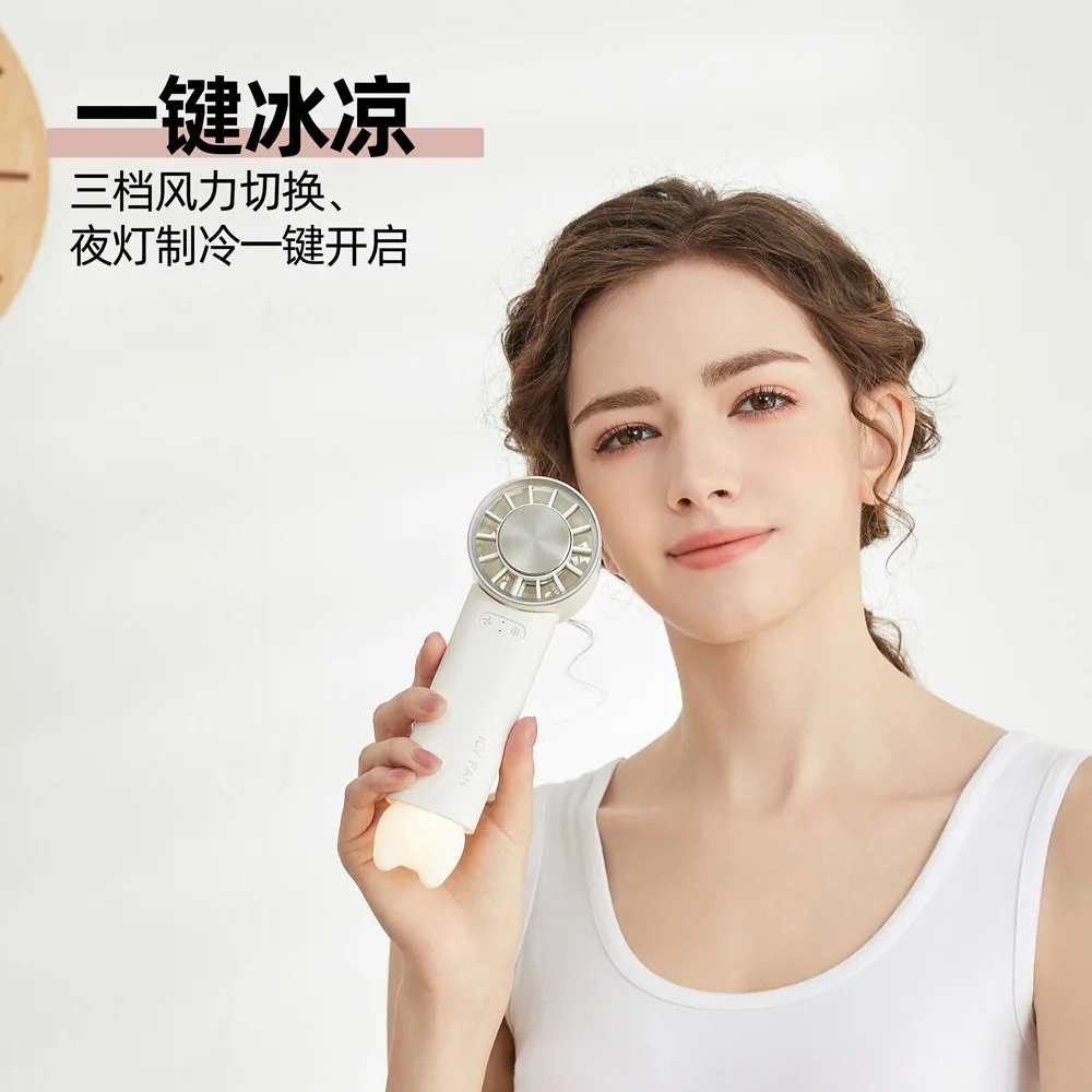 Ventilador de refrigeración de mano para gatos, ventilador de cuello de hielo Semiconductor, carga plegable, luz nocturna para exteriores, ventiladores pequeños - imagen 2