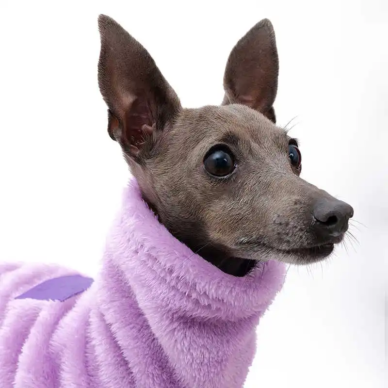 Suéter morado de dos patas de felpa larga para galgo Invierno Mangas largas Cuello alto Abrigo cálido grueso para caniches Whippet Loungewear - imagen 4