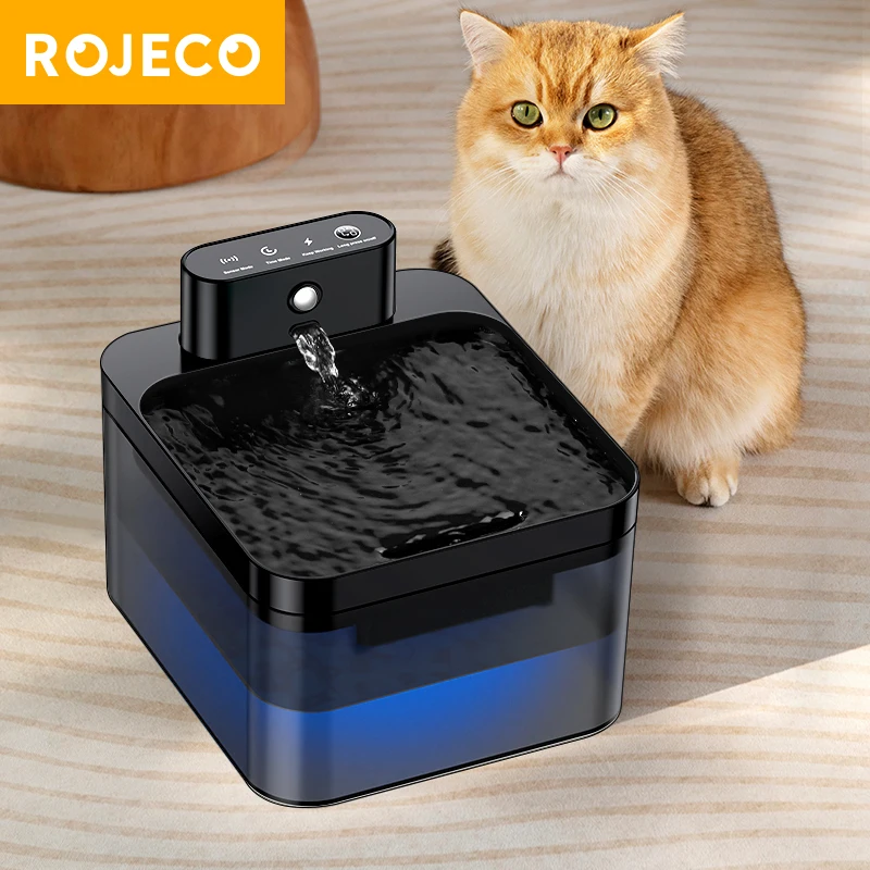 ROJECO-fuente de agua automático inalámbrico para gatos, dispensador de agua para mascotas de 2600mAh, Sensor infrarrojo para perros y gatos, bebedero inteligente para mascotas