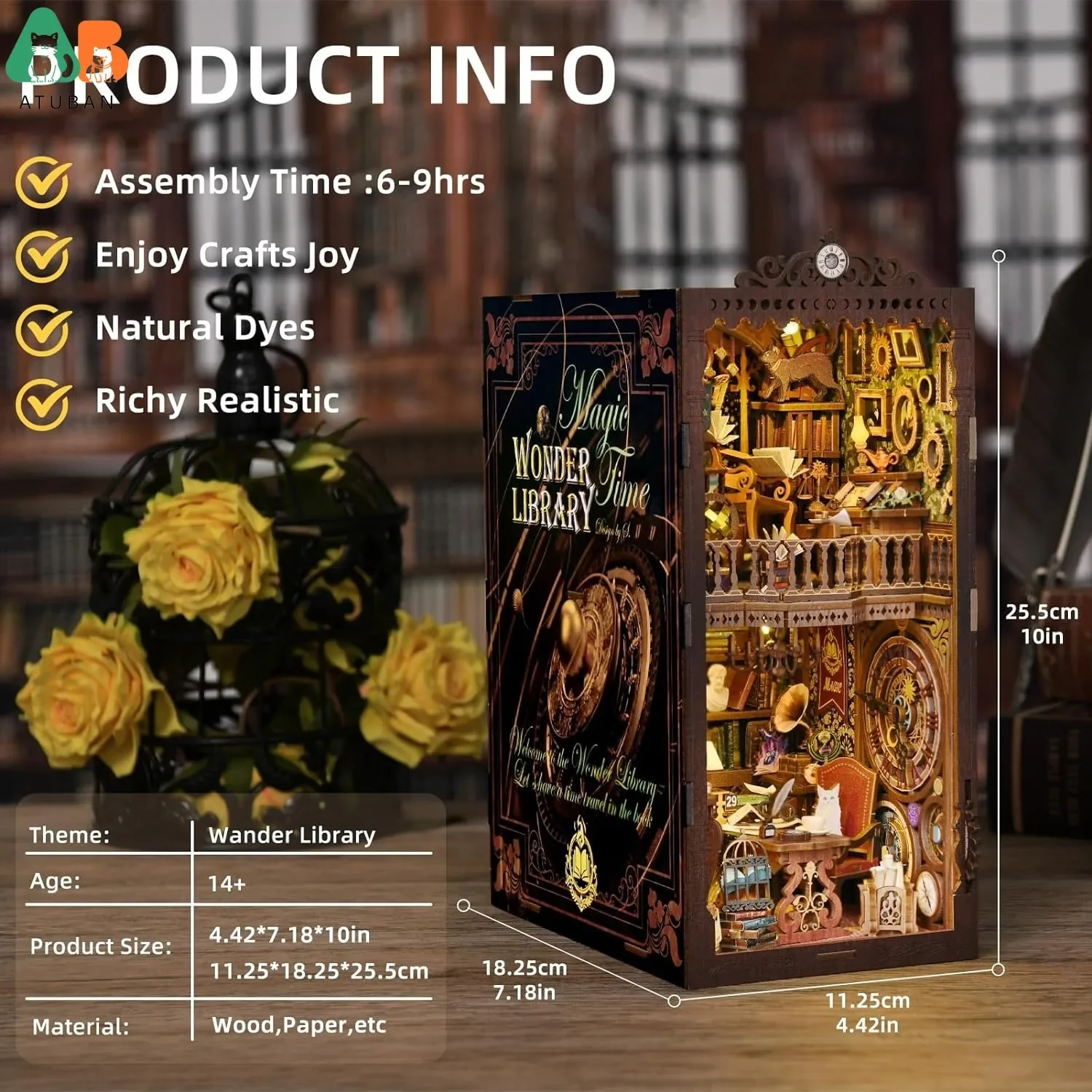 Kit de escenas de inserciones para estantería de rincón de libros, rompecabezas de sujetalibros de madera 3D, manualidades DIY, kits de Diorama de decoración navideña, regalos para adultos y adolescentes - imagen 3