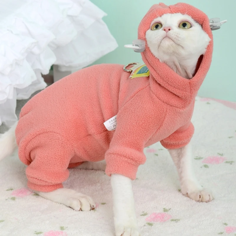 Suéter suave de cuatro patas de lana para gatos esfinges suéter grueso de invierno con capucha sudadera Roja y verde gatito devenrex abrigo otoño