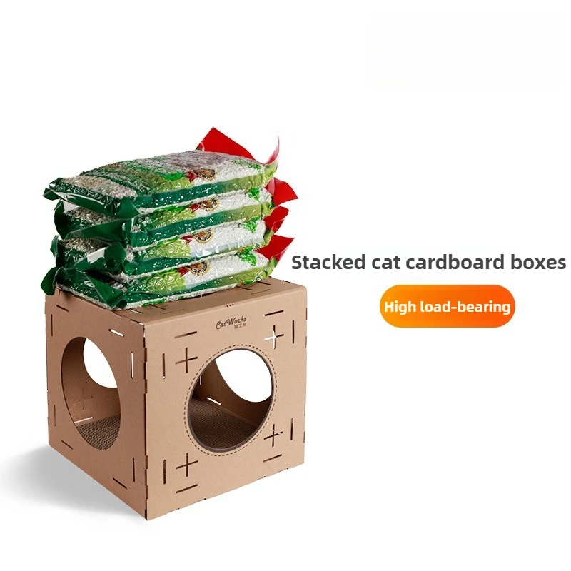 Casa para rascar gatos, raspador de cartón para interiores, árbol para gatos, casa oculta para gatos multicapa, cama para gatos trepadora apilable resistente al desgaste - imagen 4