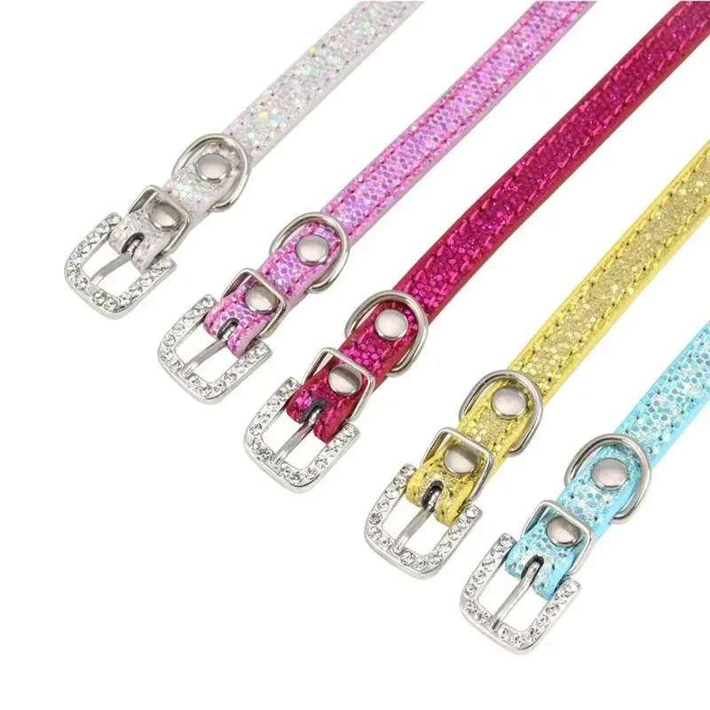 Collar para perro pequeño con diamantes de imitación, Collar ajustable de cuero PU para mascotas, Collar decorativo de lujo para gatito, cachorro, suministros para Chihuahua - imagen 4