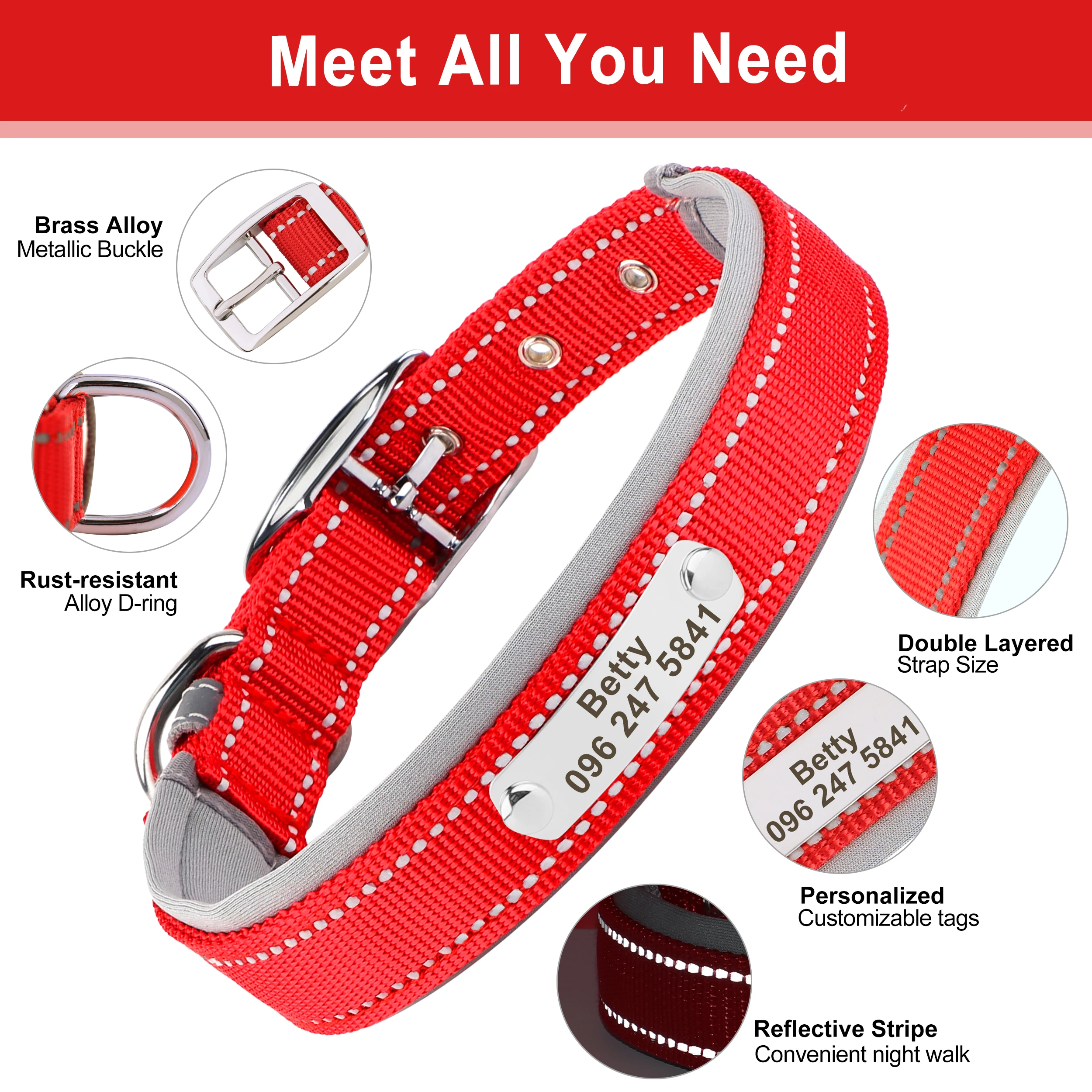 Collar de perro personalizado, collares de Navidad para cachorros, collar reflectante para fiesta de cumpleaños para mascotas, ajustable para perros pequeños, medianos y grandes, Pug - imagen 3