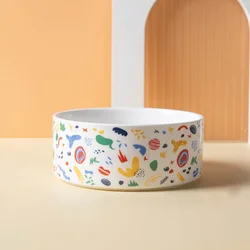 Cuenco cerámico antideslizante con soporte madera para perros y gatos