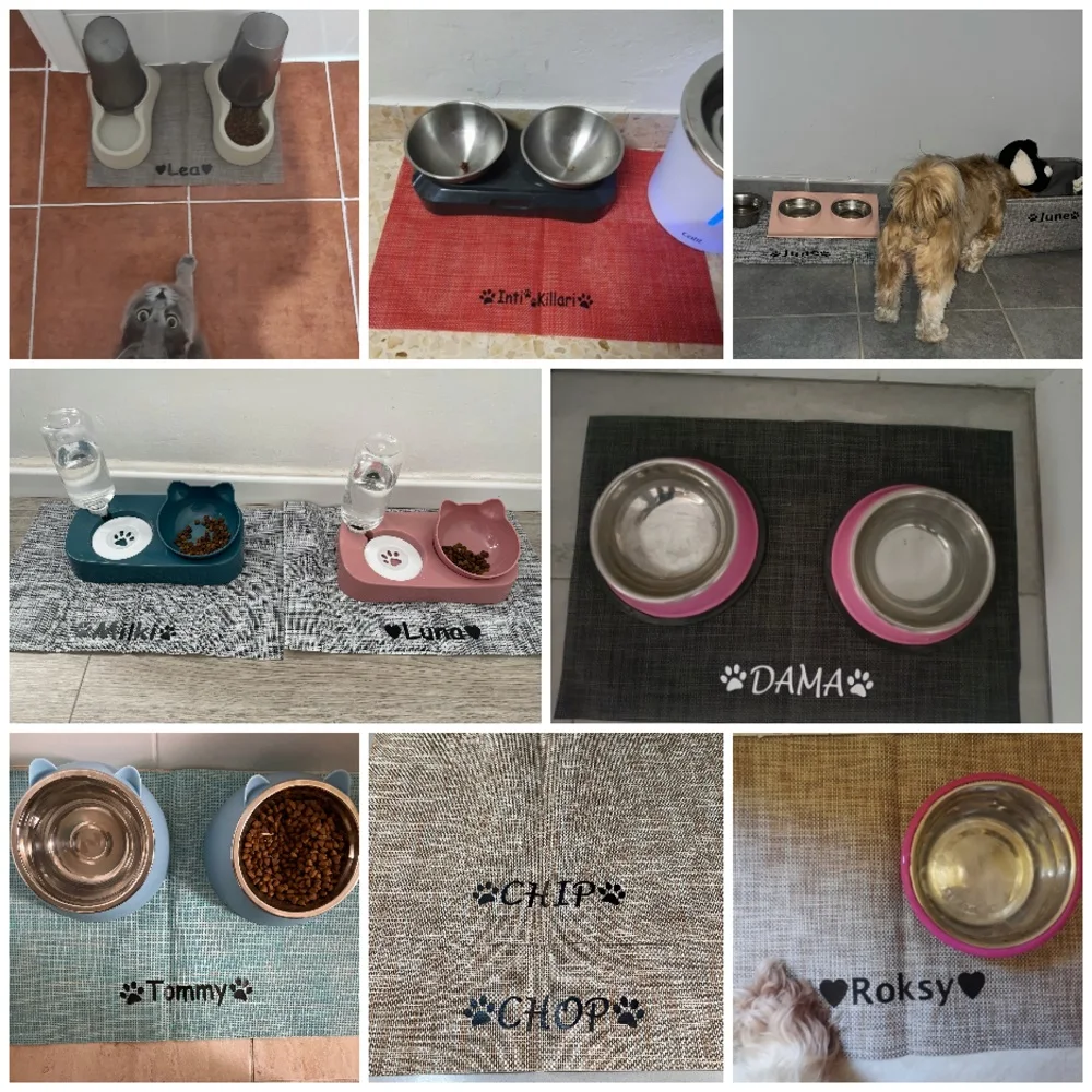 Estera personalizada para mascotas, alimentador para perros, cuenco para perros, estera de Color sólido, estampado de nombre personalizado, esteras para comida y agua para gatos, mantel individual de alimentación para beber - imagen 3