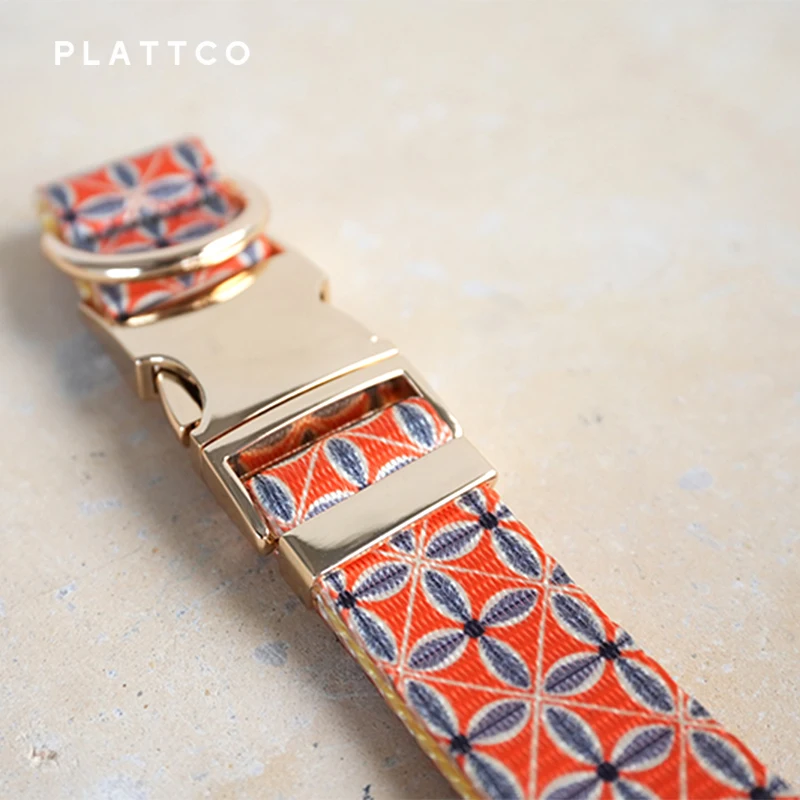 PLATTCO-collar de perro de diseño único, estampado de patrón de otoño dorado con hebilla de aleación de zinc de color claro de alta calidad, 5 tamaños, PDC304G - imagen 5