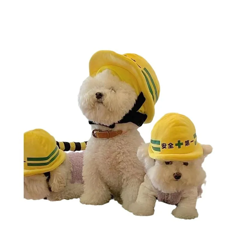 Sombrero de seguridad de equipo de ingeniería para mascotas, accesorios de Halloween para perros y gatos, foto bonita, juguetes para perros pequeños - imagen 5