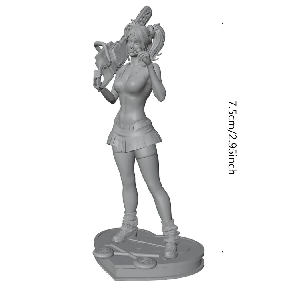 Figura resina sin pintar para juegos rol – Chica con sierra y piruleta - imagen 2