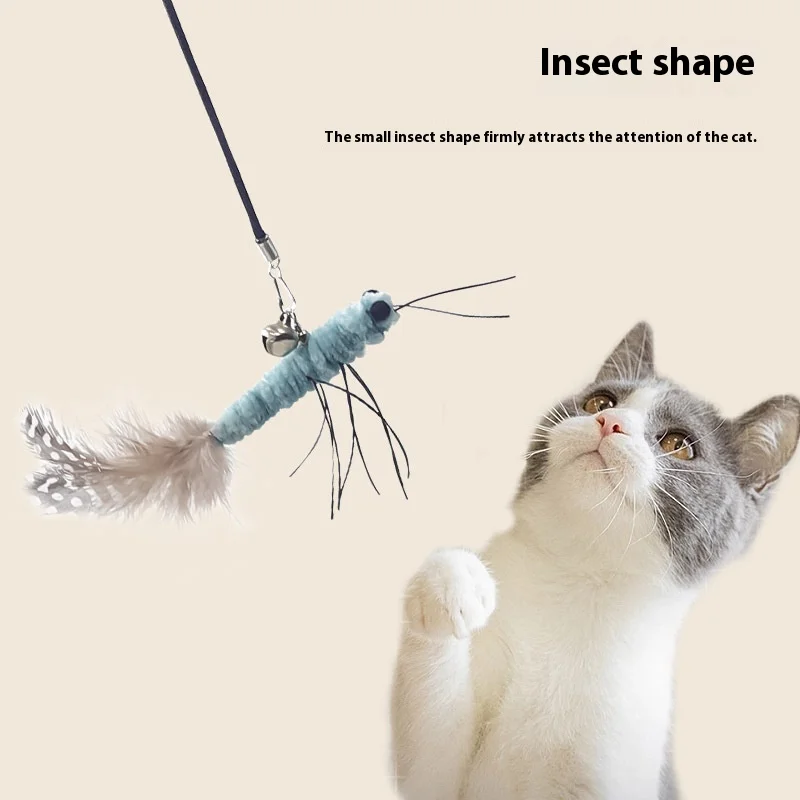 Palo de gato provocador, insecto, libélula, pluma, suministros para gatos, mascota, polilla, juguete interactivo divertido para mascotas, poste de juguete para gatos - imagen 4