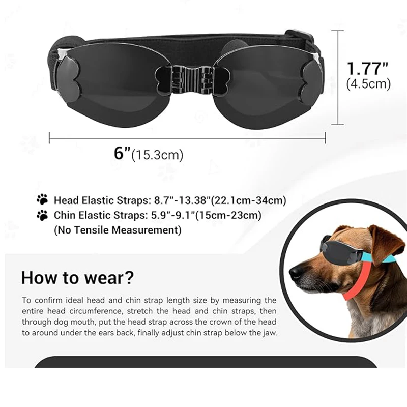 Gafas plegables para perros, gafas de sol anti-UV para perros de razas pequeñas y medianas con correas ajustables - imagen 2
