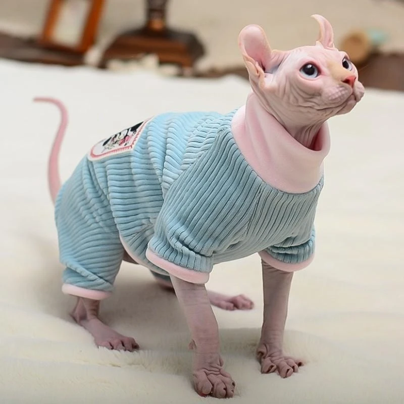 Sphynx Cat Sweater Perro sin pelo Ropa Soft Fleece Coat Turtleneck Pocket Jumpsuit para Devon Rex Ropa de invierno para gatos