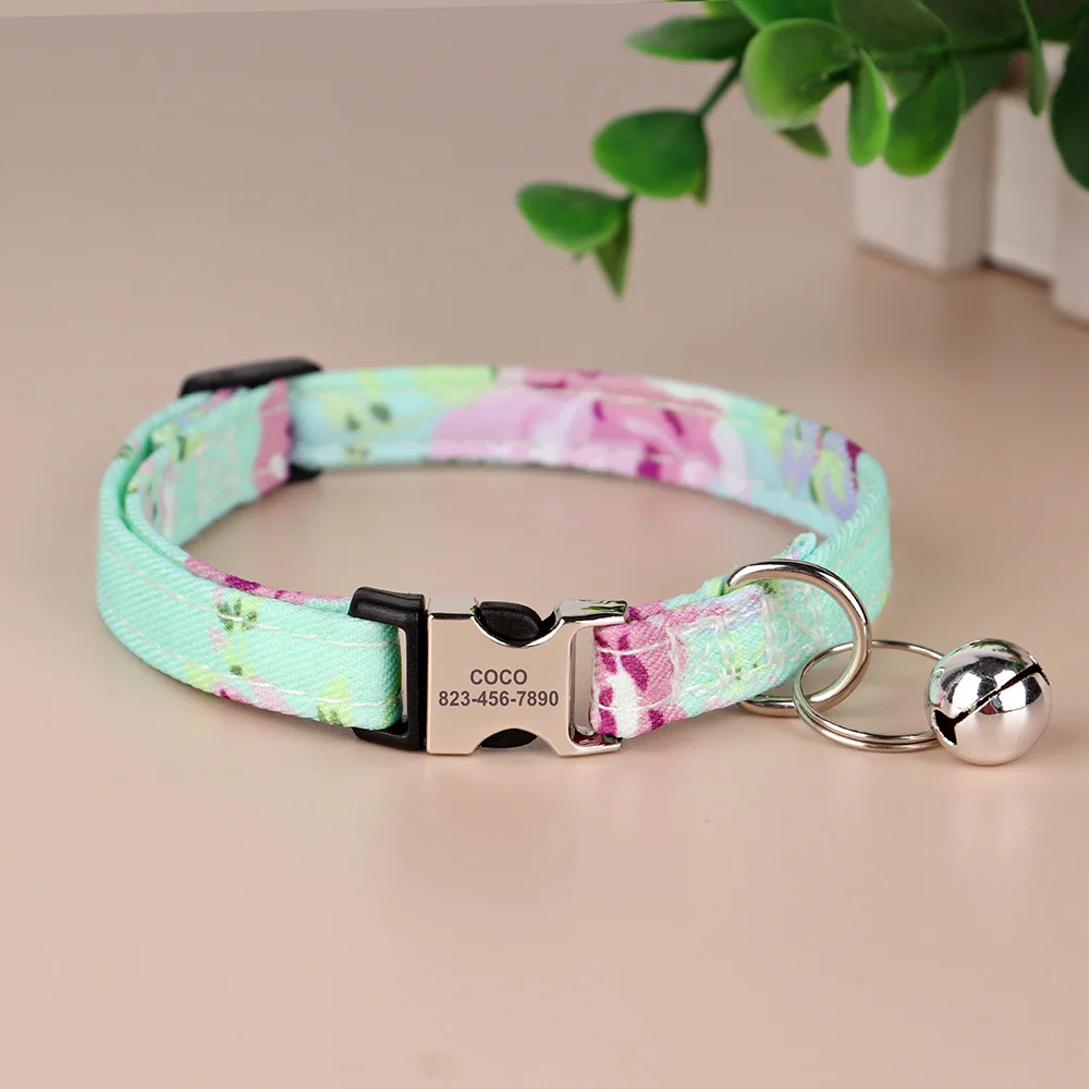 Custom Cat Collar Necklace Anti-lost Puppy Cats Name Collars Pet ID Name Buckle Collar For Small Dogs Cats Kitten Free Bell Gift - imagen 3