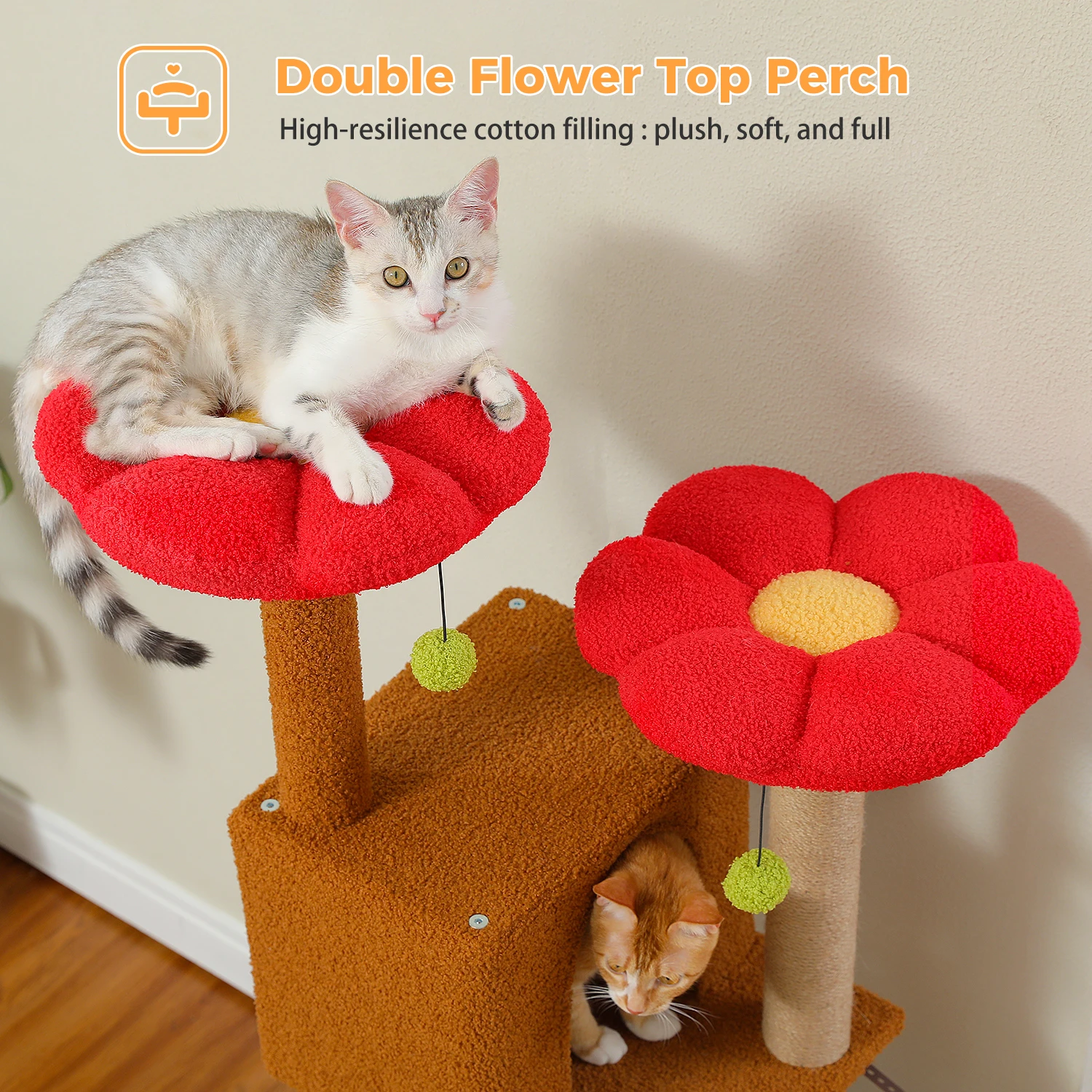 Árbol rascador multinivel para gatos con casas, postes sisal y perchas - imagen 2