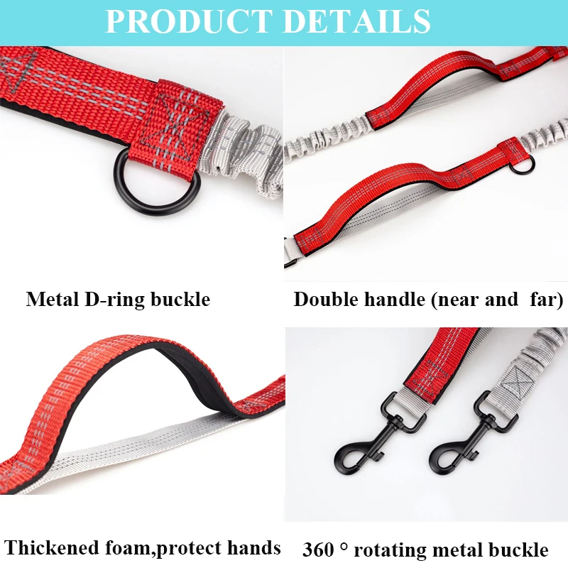 Correa reflectante elástica para perro, doble asa de tracción, cinturón ajustable para correr, accesorios para mascotas - imagen 5