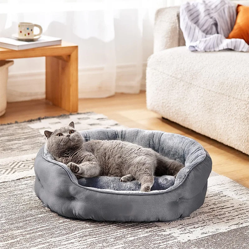 OUZEY-cama redonda para Gato, cojín suave y cálido para perros y gatos, casa para dormir cómoda, nido para dormir lavable para cachorros, otoño e invierno - imagen 2