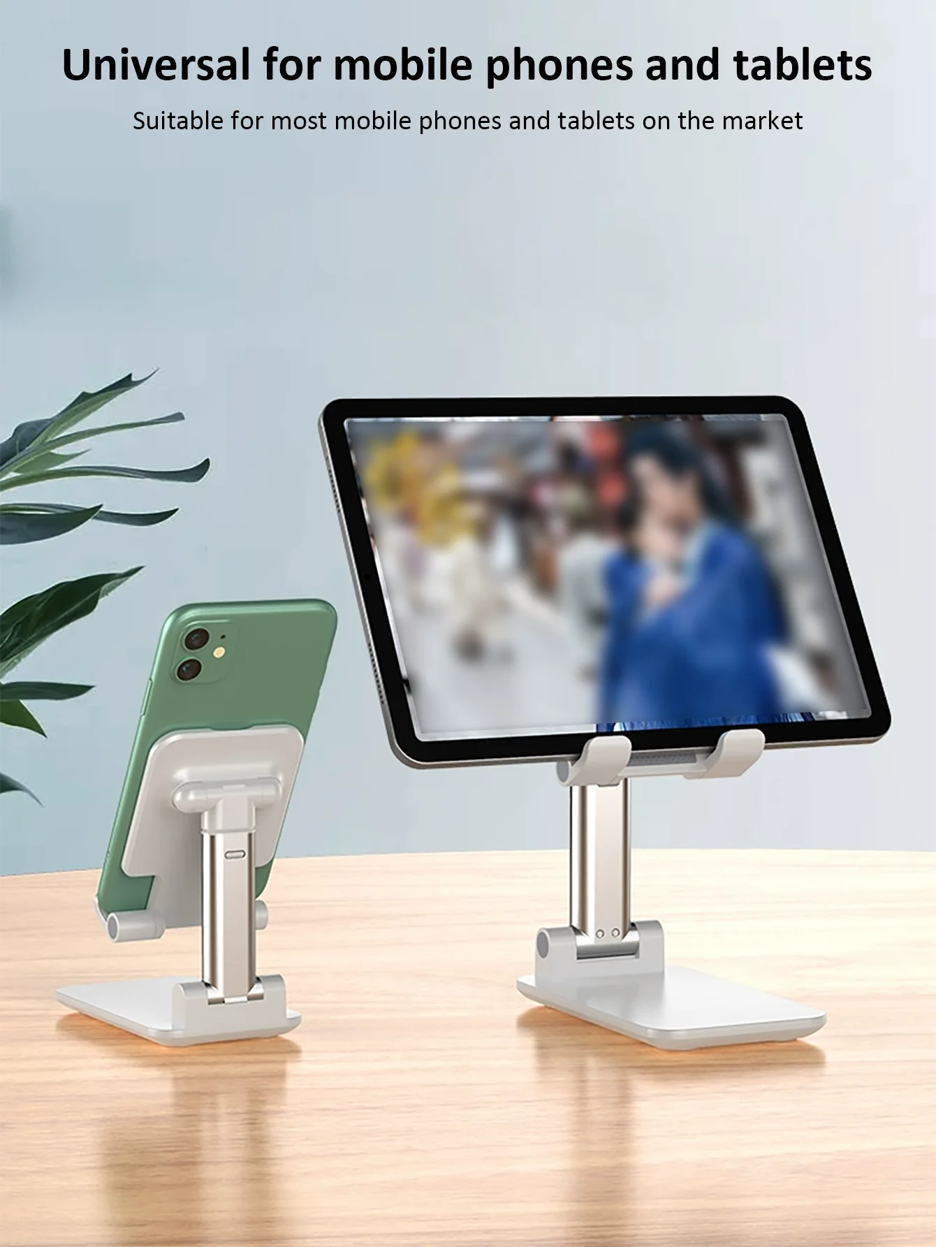 360 ° Soporte ajustable para tableta y teléfono con rotación, soporte telescópico plegable para mesita de noche para iPhone Android (1 unidad)