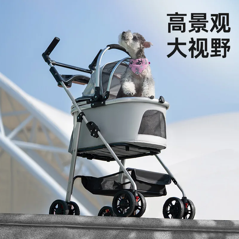 Carro multifuncional para mascotas para perros pequeños y medianos, carrito grande para caminar para viajes al aire libre, portátil y plegable - imagen 2