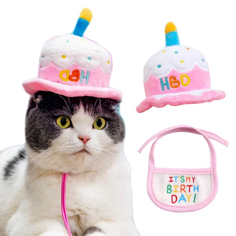 Sombrero de cumpleaños con forma de pastel para mascotas, cachorro y gatito ajustable, gorras de conejos, disfraz de Cosplay, sombreros de perro, fiesta bonita - imagen 3
