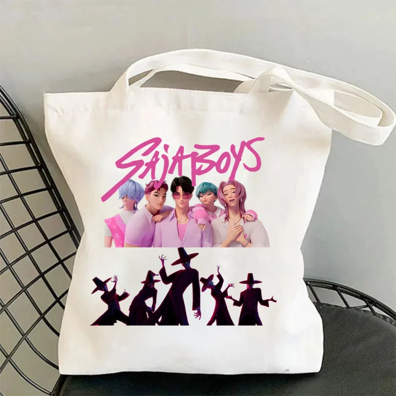 K-Pops Demon Hunters-Bolso de lona para Cosplay, bolsos de compras Y2k, bolso de compras, bolsas de almacenamiento Kawaii, bolsos de hombro para regalo para seguidores - imagen 4