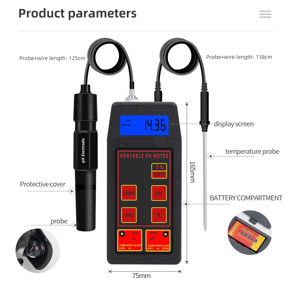 Probador de Calidad del Agua con pantalla LCD, Monitor de agua PH-8424, medidor de pH/ORP/TEMP 3 en 1, electrodos de pH y ORP, Detector de Calidad del Agua - imagen 4