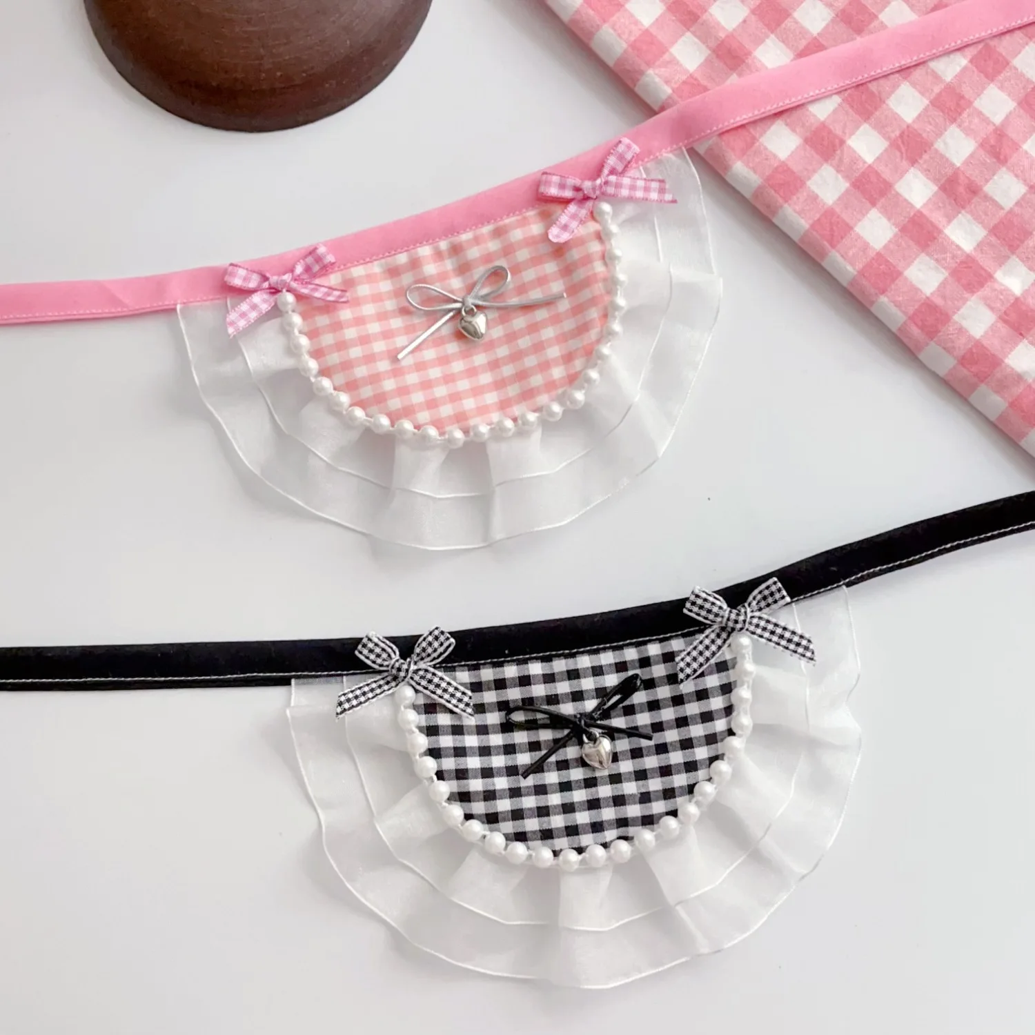 Babero a cuadros INS para mascotas, toalla para bava de gato/perro, encaje de perlas, bufanda para perros pequeños, medianos y grandes, ropa para cachorros pequeños - imagen 4