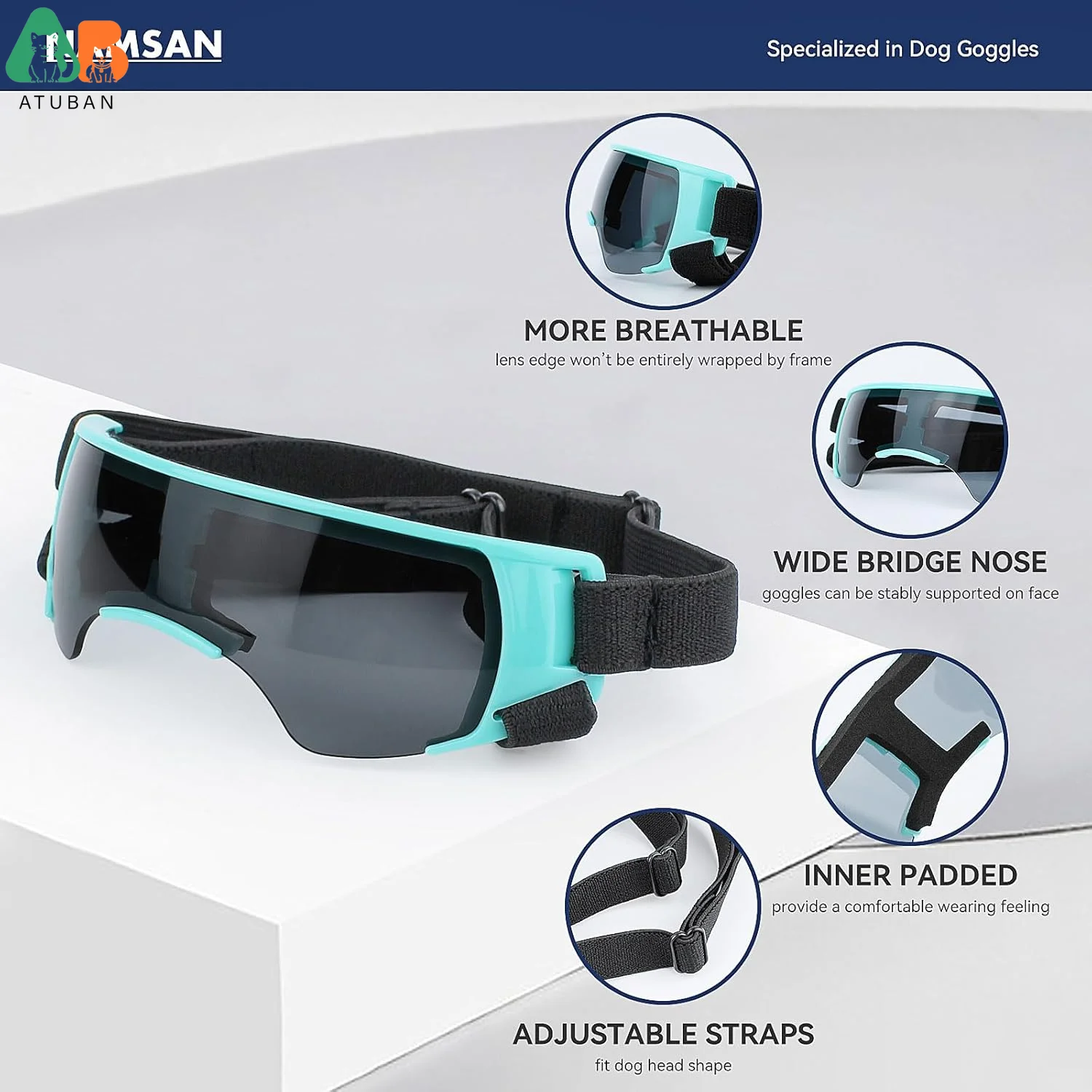 ATUBAN Gafas para perros de razas pequeñas, Gafas de protección UV para perros pequeños, Gafas de sol para cachorros Protección de conducción a prueba de viento y polvo - imagen 3