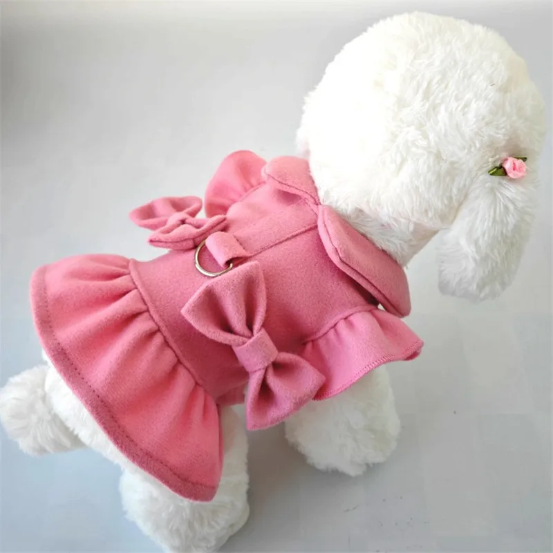 Abrigo de lana rosa dulce para perros, ropa de invierno con lazo para perros pequeños, disfraz de manga voladora, abrigo para cachorros, chaqueta Chiwawa XXL - imagen 3