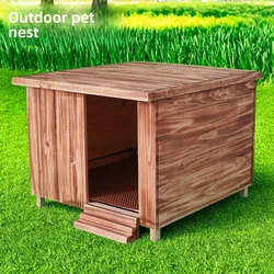Casa para perros al aire libre fuera del suelo, casa grande de madera maciza para mascotas, jaula para perros semicerrada cálida para invierno, se puede desmontar, perrera lavada para exteriores