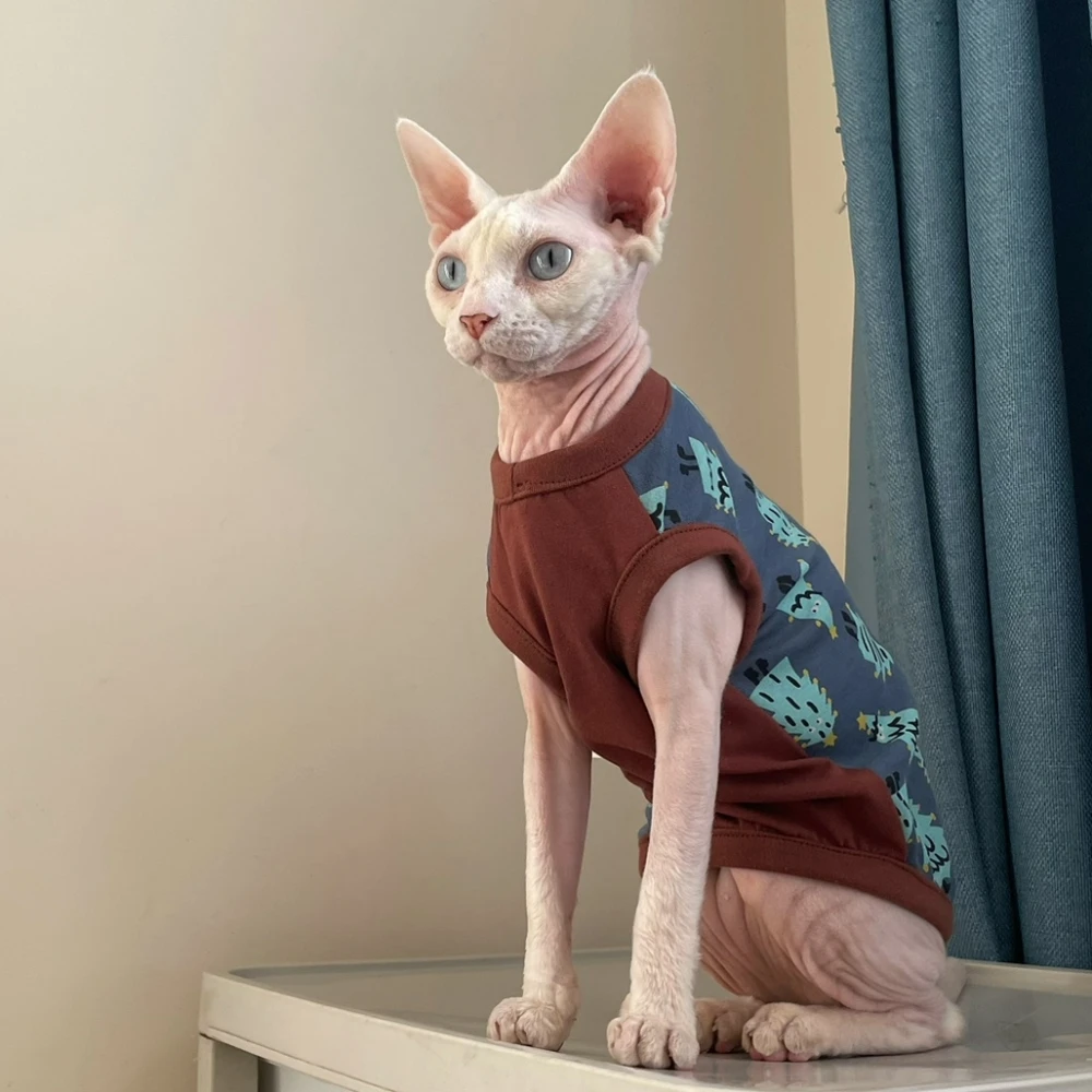 Camisa de algodón para gato Sphynx, abrigo Beige suave de manga corta para mujer, chaleco elástico para gato, ropa de primavera y verano