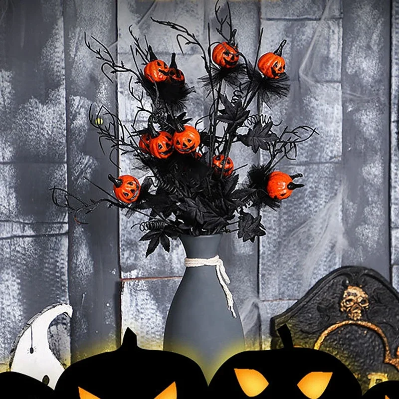 Decoraciones de Halloween, arreglo de calabaza Artificial negra, ramo, Festival de fantasmas, decoraciones ambientales de Acción de Gracias de Halloween - imagen 4