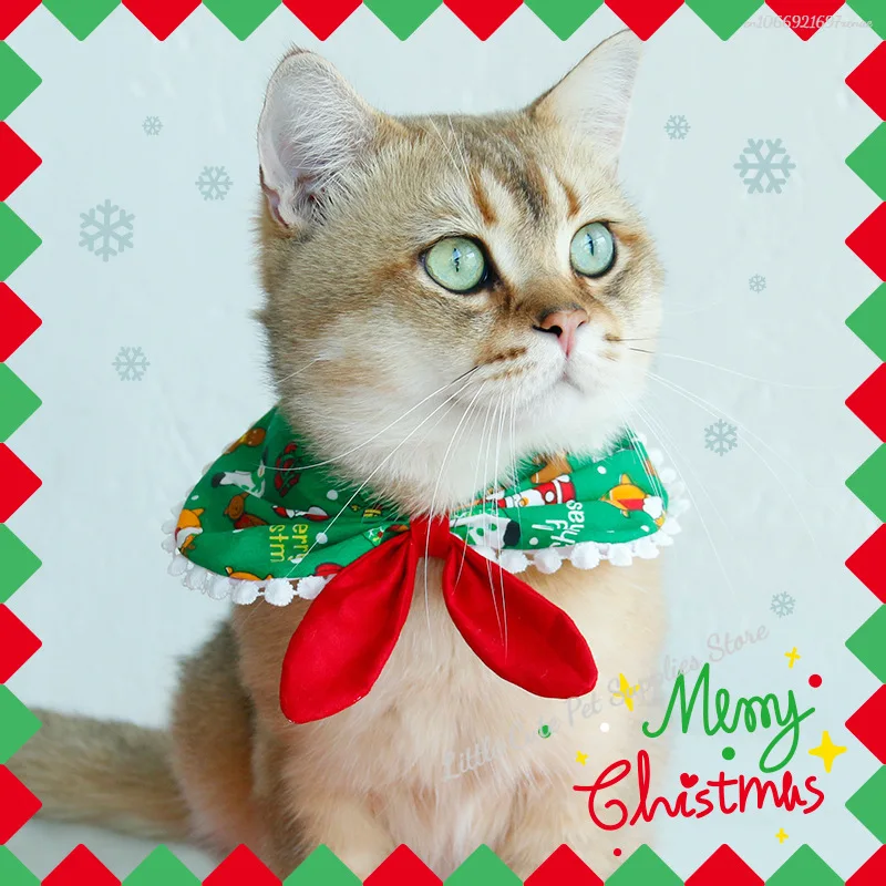 Collar de perro de Navidad con joyas, cinta para cachorros y gatos, bufanda, colgante, Collar con lazos para mascotas, accesorios navideños de satén para nuevos gatitos - imagen 4
