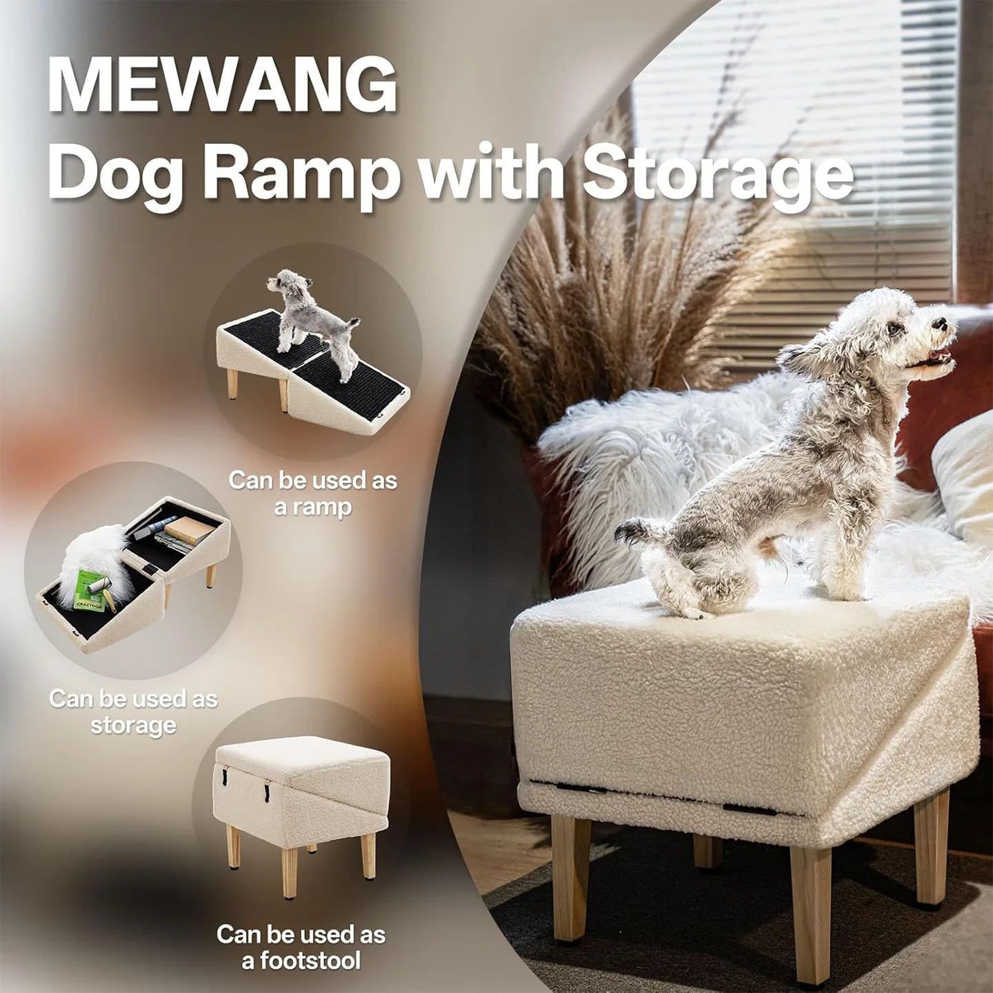 Rampa de madera 2 en 1 para gatos y perros – escalones y taburete - imagen 4