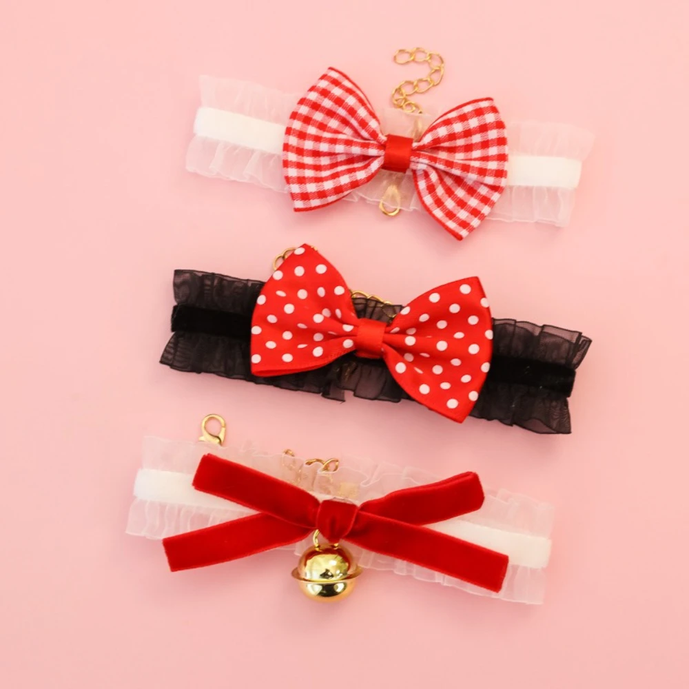 Collar vintage de encaje con lazo y campana elástica para gato y perro - imagen 4