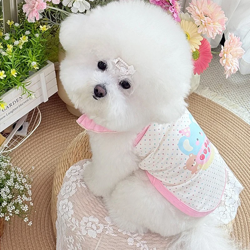 Chaleco con tirantes para perros, ropa de verano para mascotas, sudaderas con estampado de dibujos animados para cachorros, camisa transpirable para gatos, chaleco para mascotas, trajes Bichon Frise - imagen 4