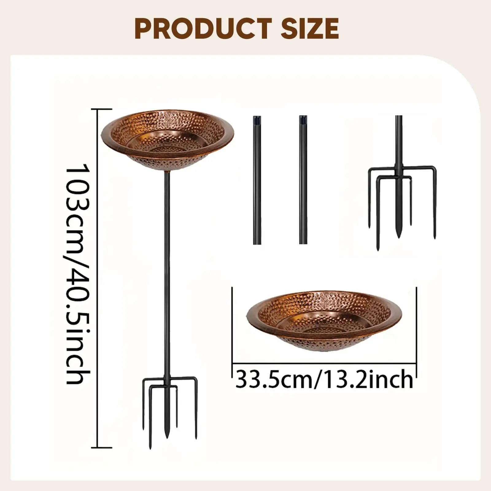 Iron Birdbath Drinking Landscape Gift,Bird Feeder Tray with 5 Pronged Base Feeding Station for Fence Balcony Yard Lawn Backyard