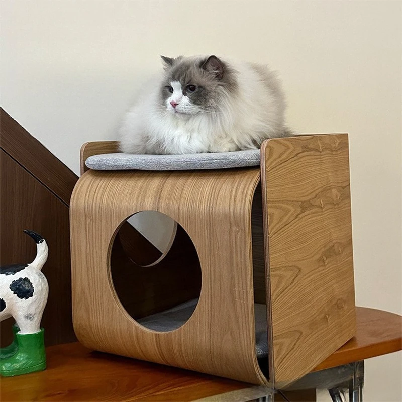 Casa de madera para gatos, camas de lujo para gatos, muebles, accesorios, casas para gatos, gatitos, gatos pequeños, hogar, túnel para gatos, camas ocultas